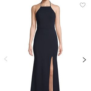 NWT Betsy and Adam open back halter neck gown. Navy Size 6